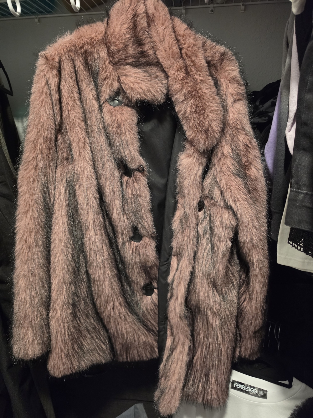 SHEIN Plush Faux Fur Jacket in Mauve